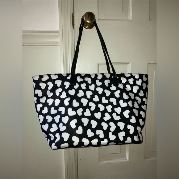 Kate Spade Maya Sam Hearts Nylon Large Heart Black White Watson Tote Bag - Picture 3 of 9